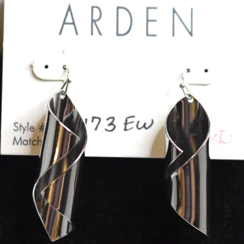 NWT Arden Spiral Shaped 2" Silver Tone Metal Dangle Drop Hook Earrings